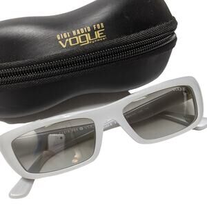 Vogue Gigi Hadid Italy Italian sunglasses gray rectangle square case y2k retro